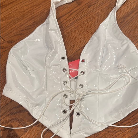 SHEIN Tops - SHEIN White Lace-Up Halter Top